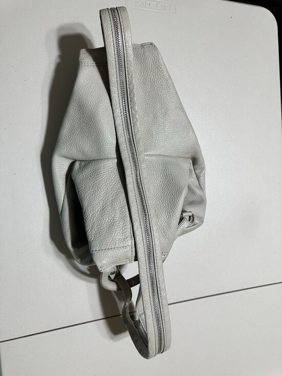 valentina convertible sling backpack handbag pebble leather gray made in italy main image 7